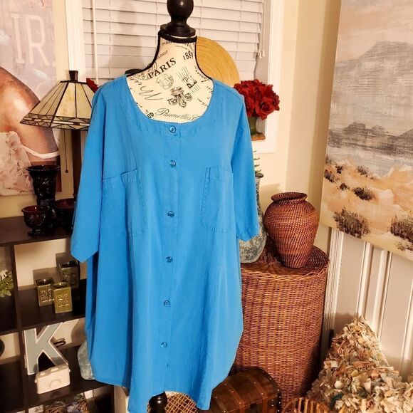 Vintage Woman Within Blue Relaxed Fit Short Sleeve Blouse Sz 4x - Picture 8 of 8